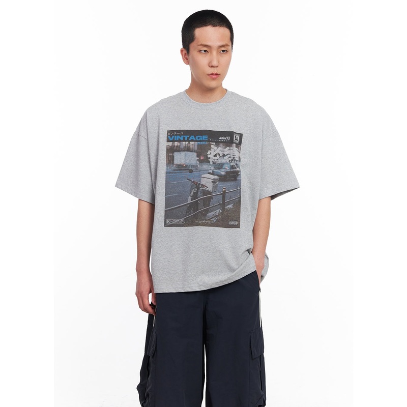 Men’s Vintage Graphic T-Shirt IU512 Gray M/L
