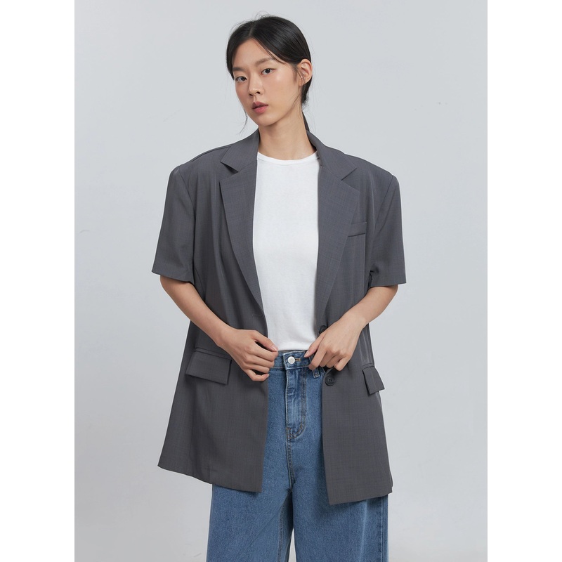 Basic Short-Sleeve Blazer (Dark Gray) IU512 Dark gray M/L