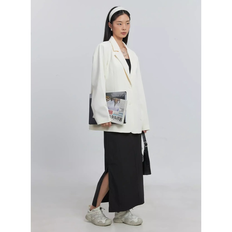 Classic Oversized Blazer (Light beige) IU512 White M/L