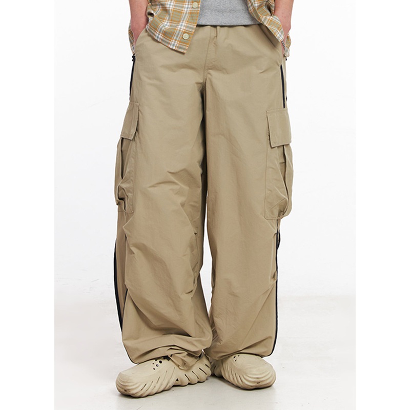 Men’s Cargo Balloon-Fit Windbreaker Pants (Beige) IU512 Beige M/L