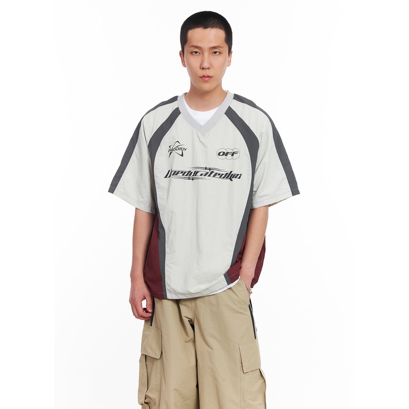 Men’s Nylon Graphic V-Neck T-Shirt IU512 Light gray M/L