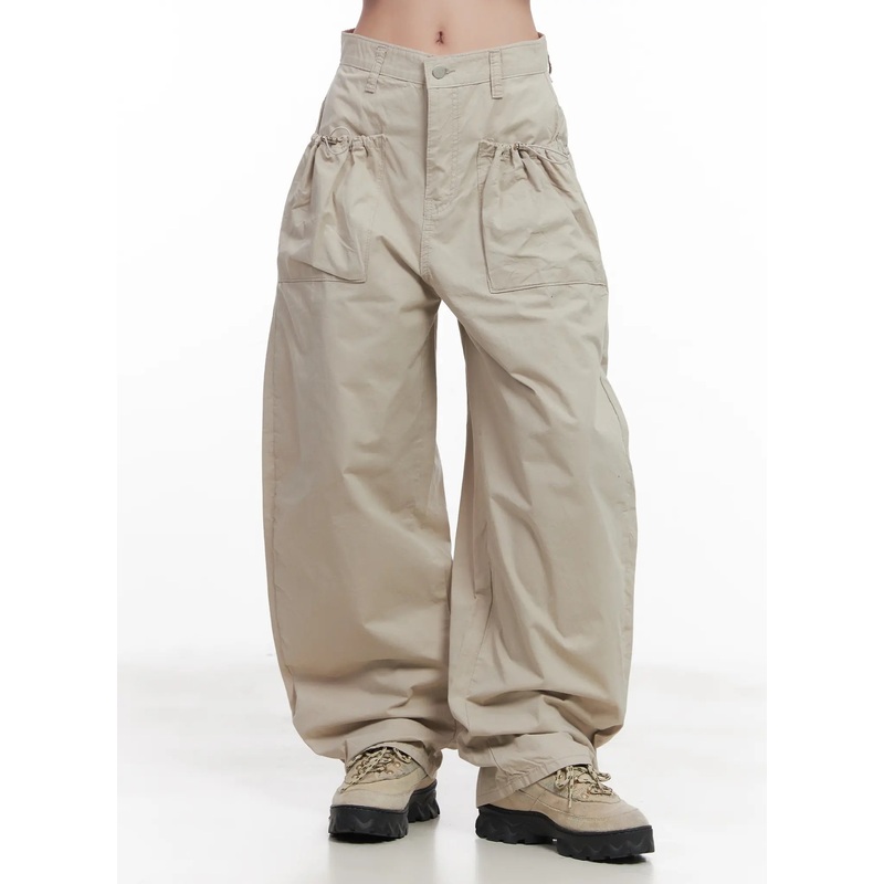 Wide-Leg Comfy Pants CU516 Light beige S