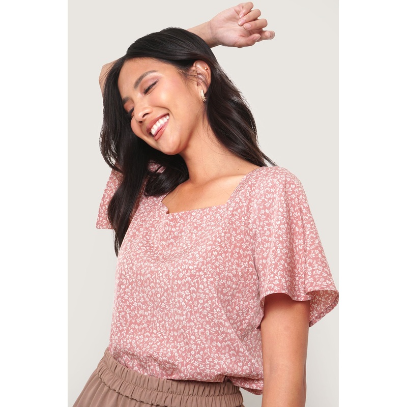All Over Print Flare Sleeve Top Pink Extra Small