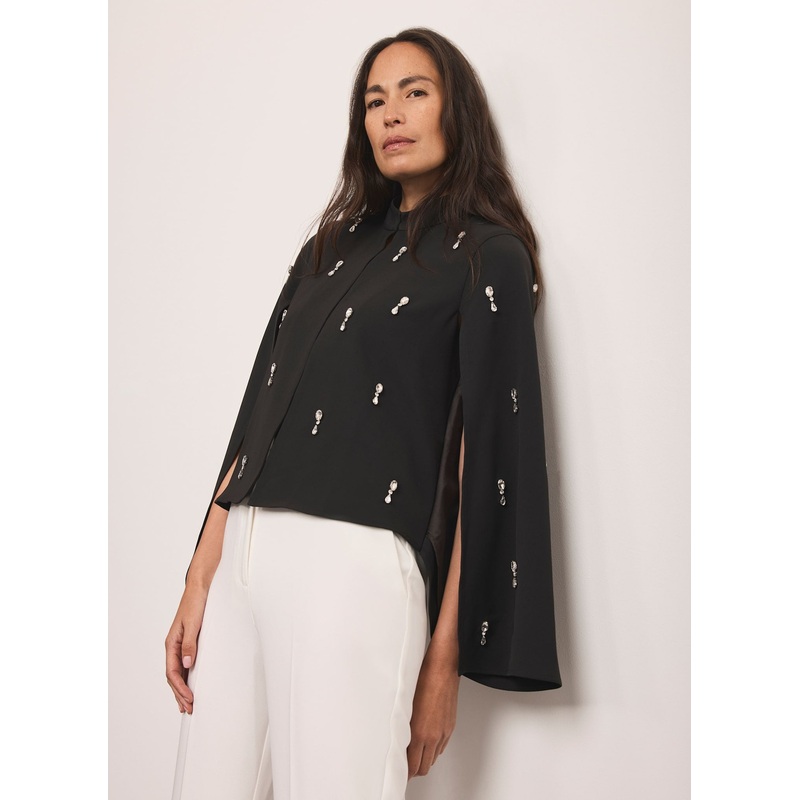 Black Embellished Cape Top XS