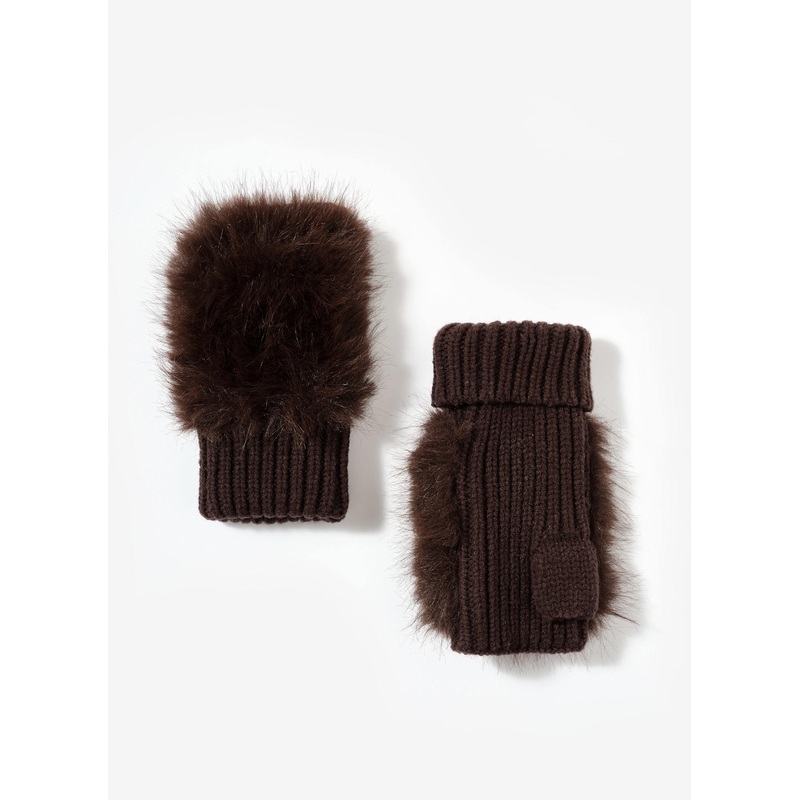 Brown Faux Fur Fingerless Gloves ONE SIZE