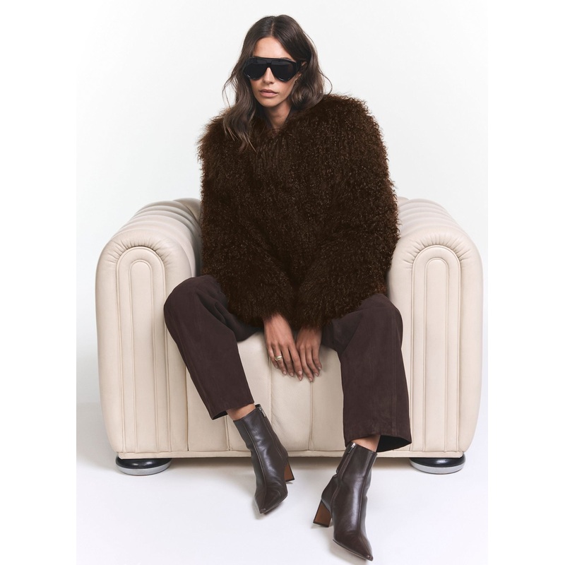 Brown Mongolian Fur Jacket XS