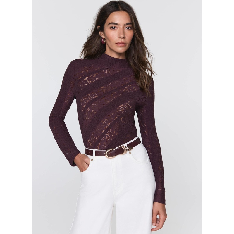 Burgundy Lace High Neck Top XS