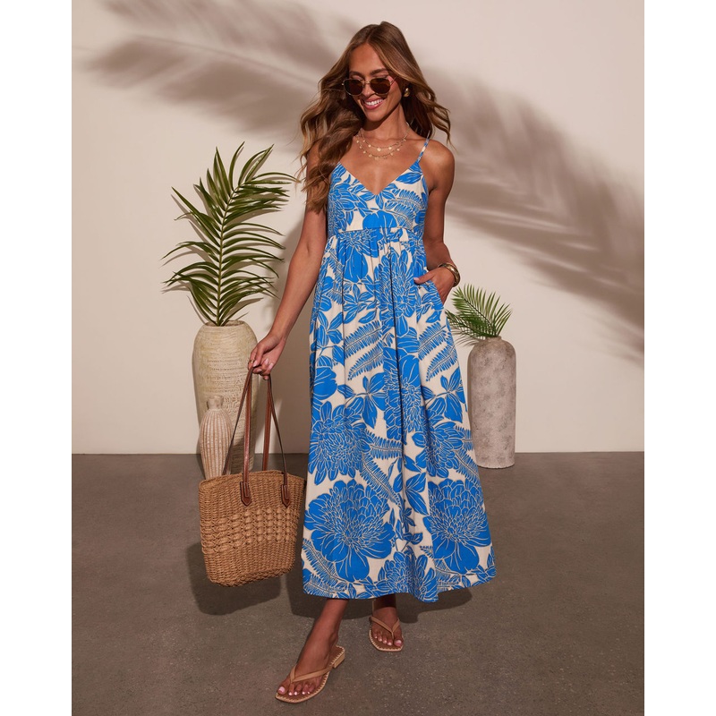 Cool Water Abstract Maxi Dress Blue Multi XS