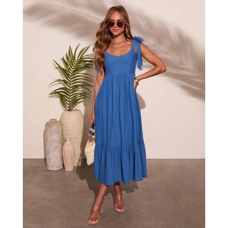 Emie Tiered Midi Dress Blue S