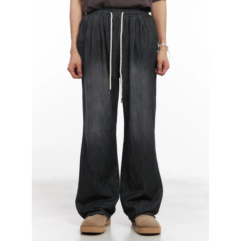 Men’s Adjustable Linen Denim Pants (Black) IU518 Black S