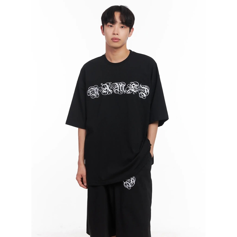 Men’s Embroidered Graphic Tee IU518 Black M/L