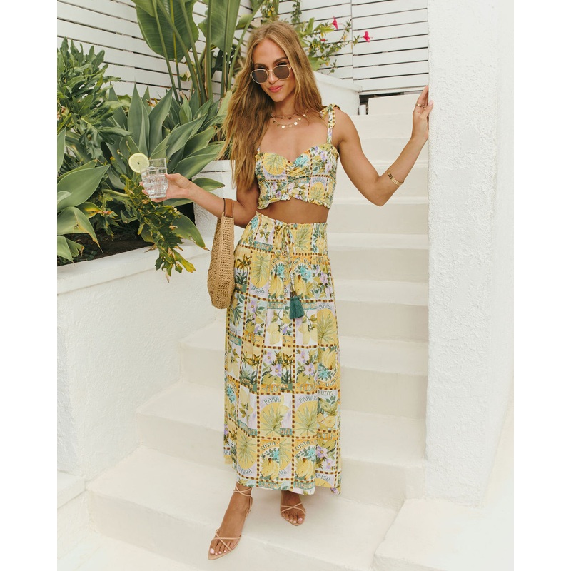 Solera Tropical Print Maxi Skirt Yellow Multi XS