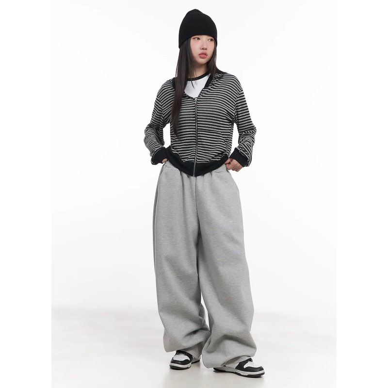 Striped Zip-Up Hoodie CU517 Black S/M