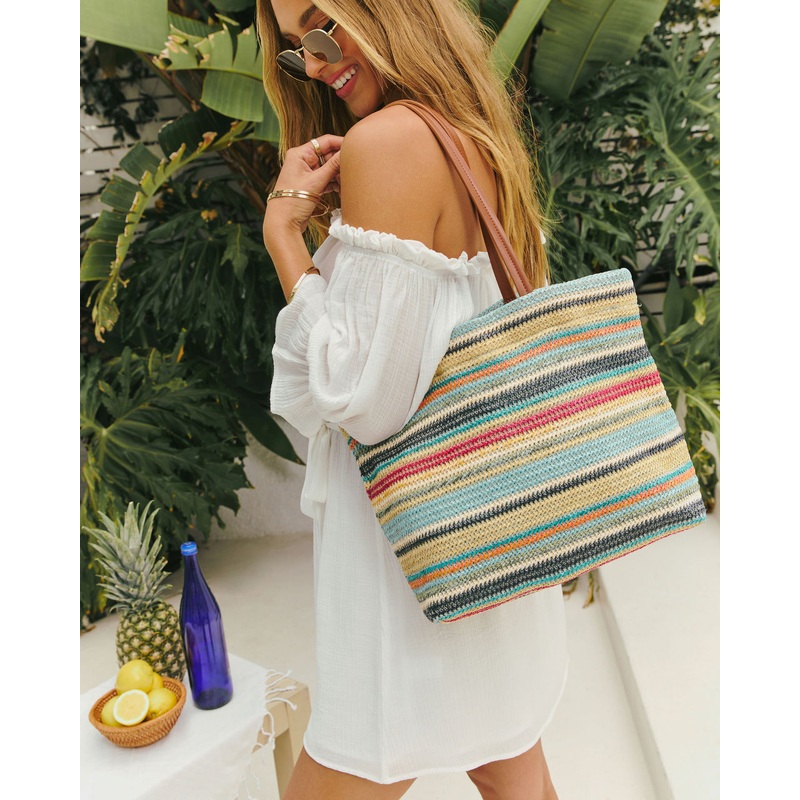 Sunset Somewhere Striped Beach Tote Bag Multi O/S