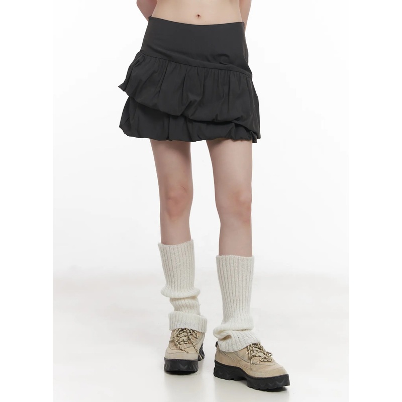 Asymmetric Shirred Mini Skirt CU518 Dark gray S