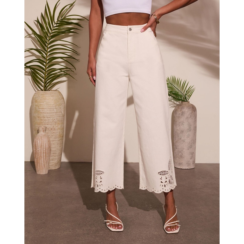 Breezy Ritual Eyelet Scallop Jeans Off White S