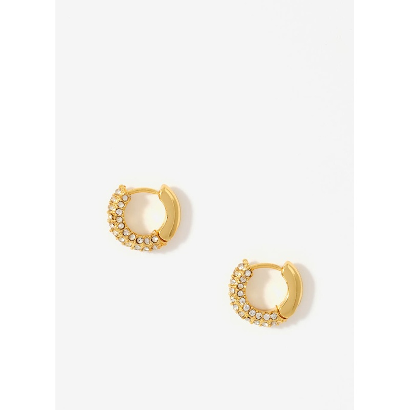 Gold Plated Pave Hoop Earrings ONE SIZE