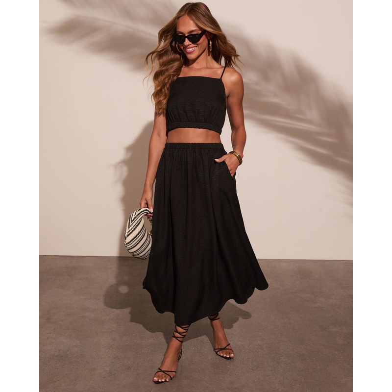 Selangie Pleated Crinkle Maxi Skirt Black S