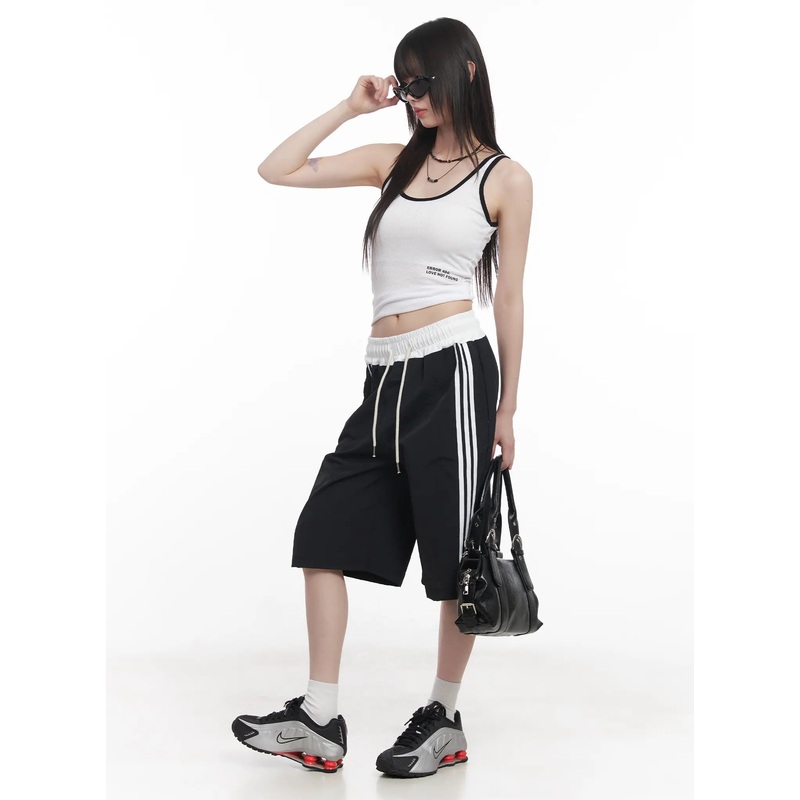 Striped Bermuda Sweat Shorts CU518 Black S/M