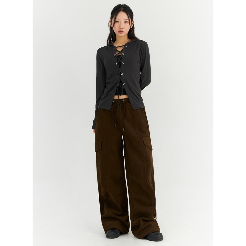 Wide-Leg Cargo Sweat Pants CN303 Dark brown M