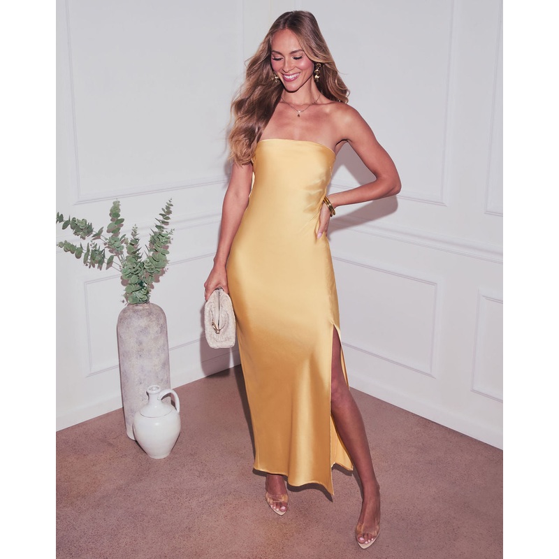 Afternoon Light Strapless Maxi Dress Yellow XS