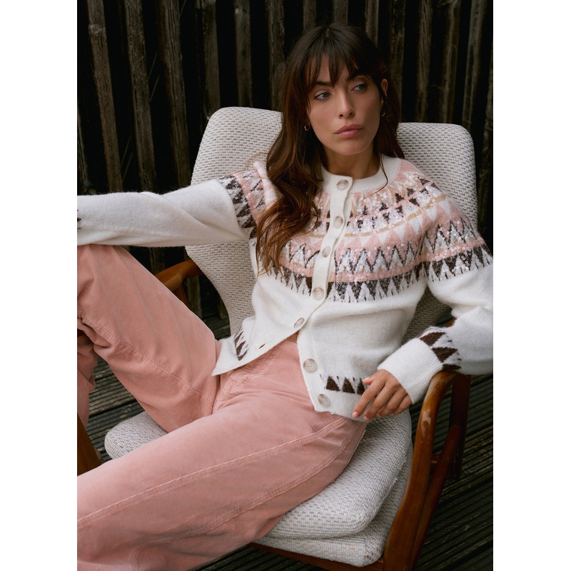 Cream Fair Isle Sequin Cardigan XS