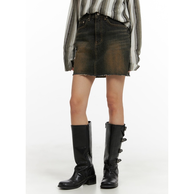 Destroyed Hem Denim Mini Skirt CM427 Dark blue S