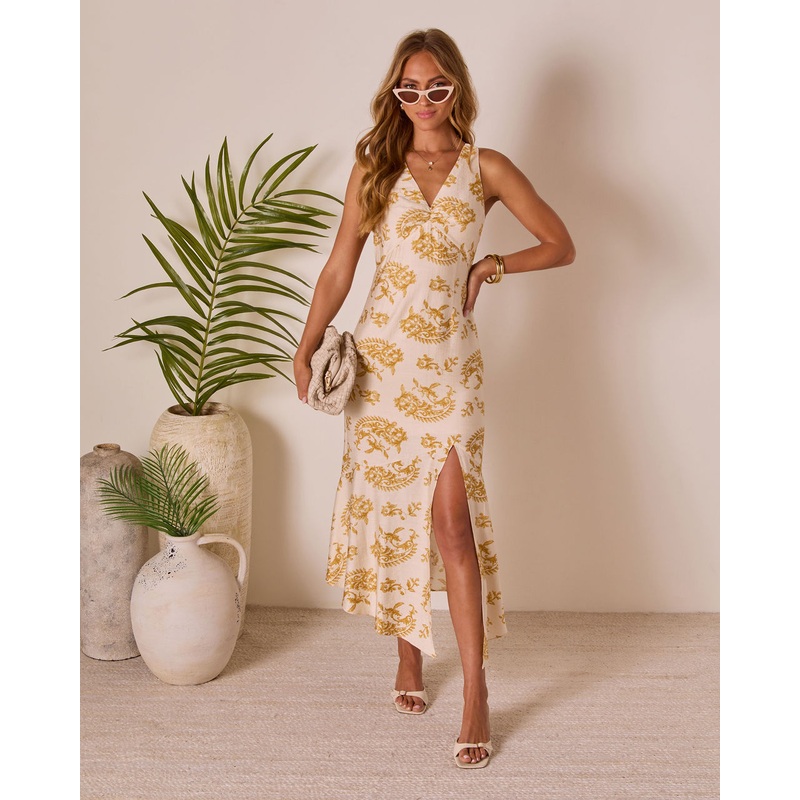Gevenia Empire Maxi Dress Gold Multi XS
