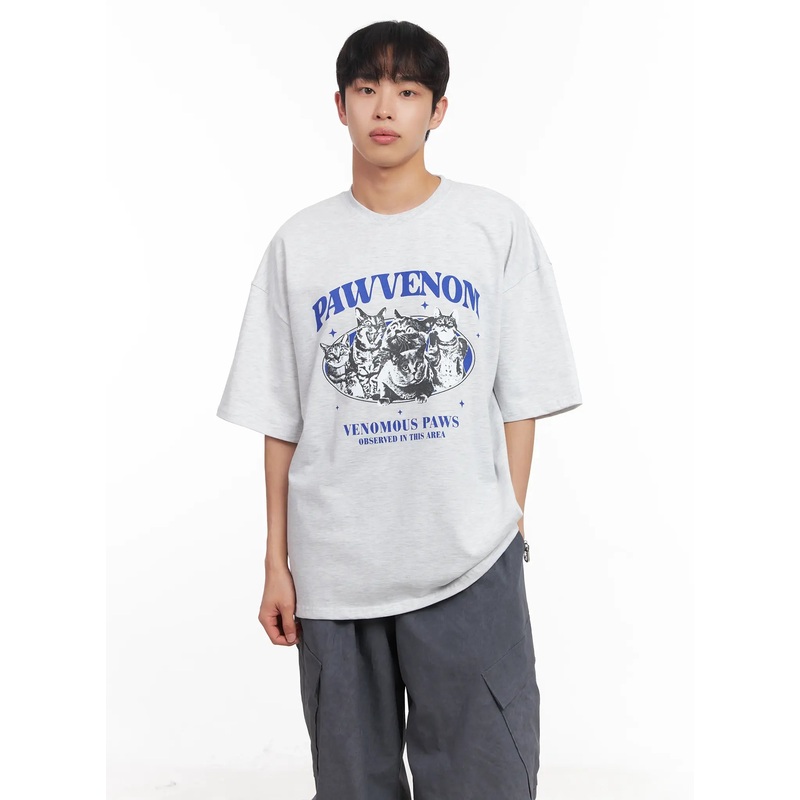 Men’s Kitty Graphic T-Shirt IU519 Light gray M/L