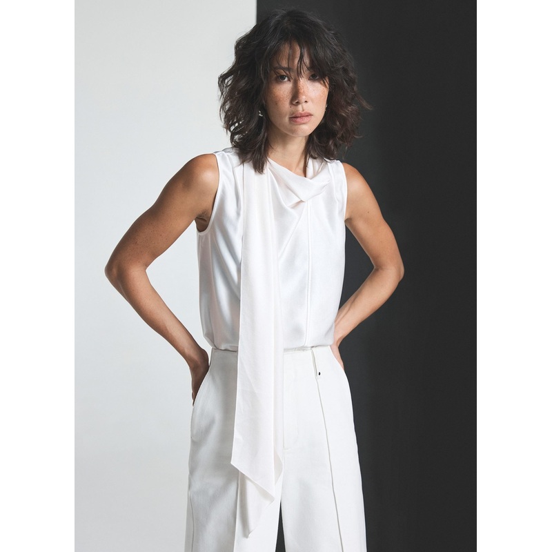 White Satin Scarf Detail Top 06