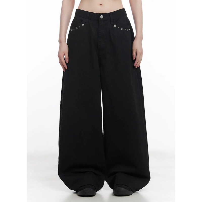 Eyelet Detail Wide-Leg Pants CU519 Black S