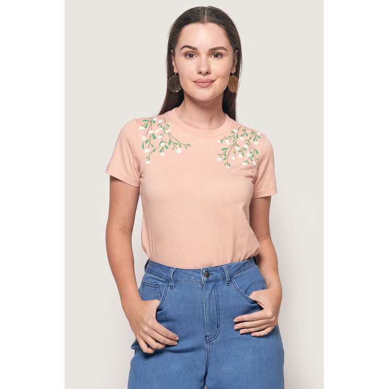 Floral Graphic Tee Peach Extra Small