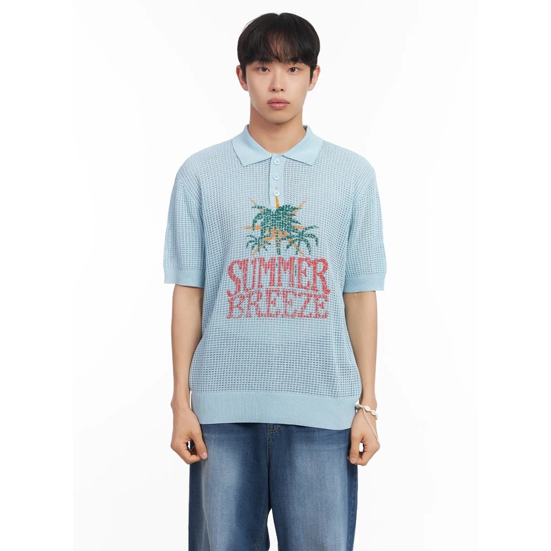 Men’s Graphic Short-Sleeve Sweater IU519 Light green M/L