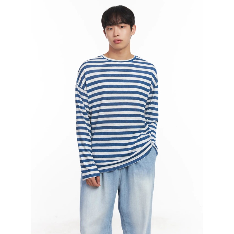 Men’s Striped Long-Sleeve Tee IU519 Blue M/L