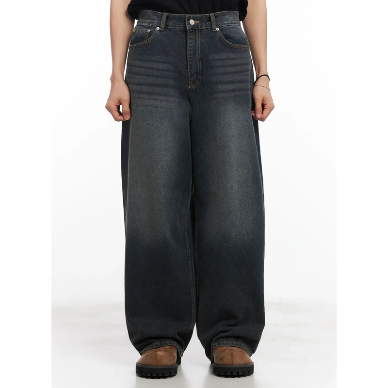 Men’s Washed Baggy Jeans IU519 Dark blue S