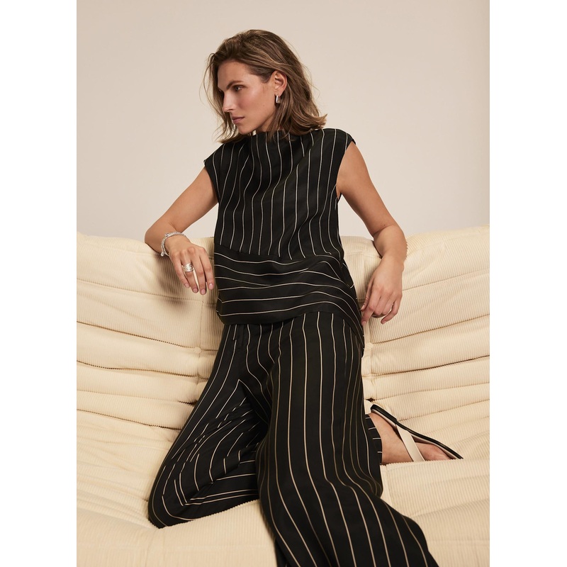 Black Striped Asymmetric Top XS