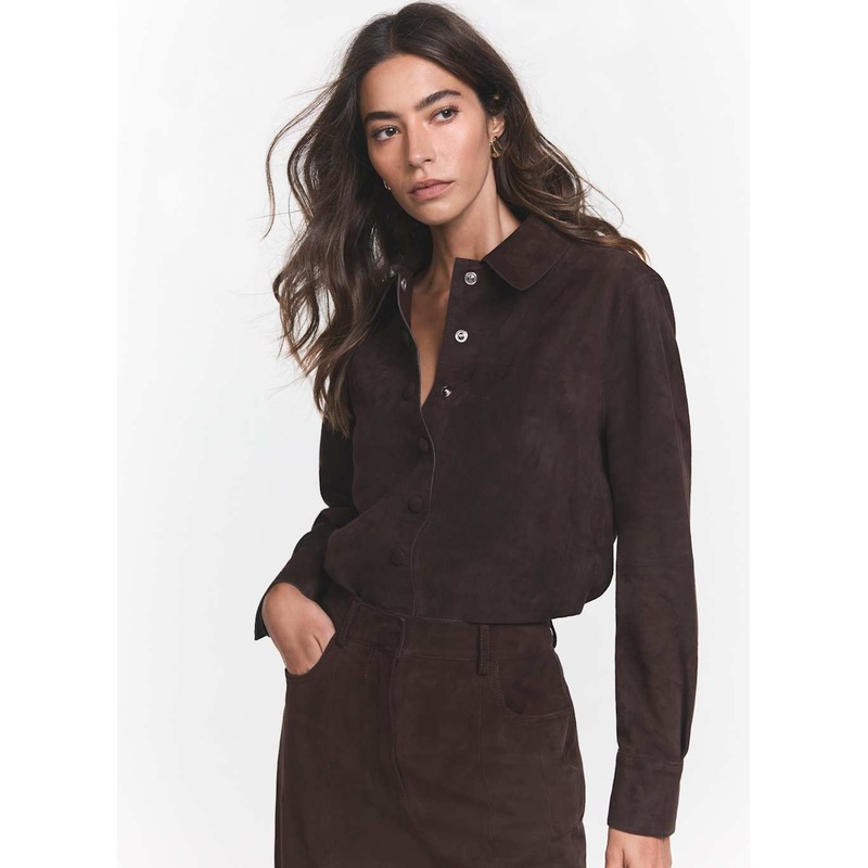 Brown Suede Long Sleeve Shirt XS