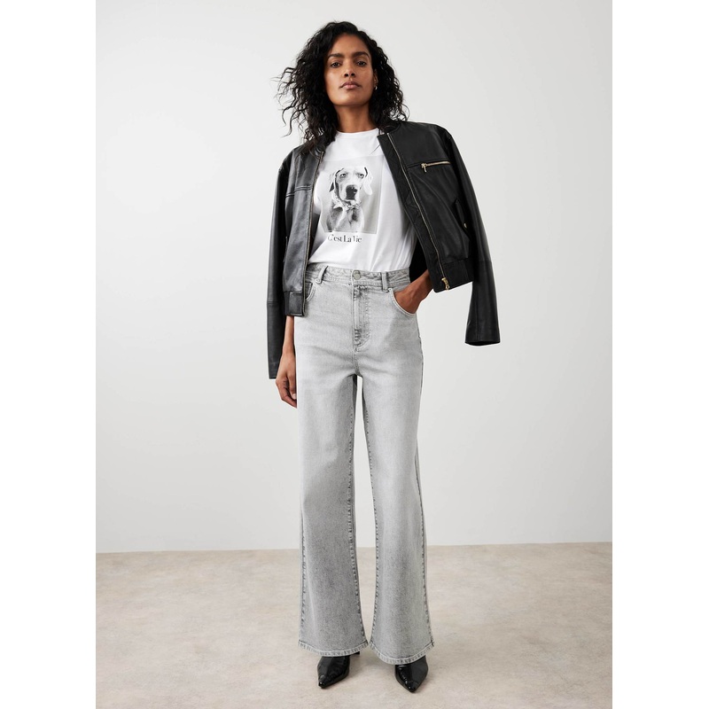 Washed Grey Wide Jeans Short 06