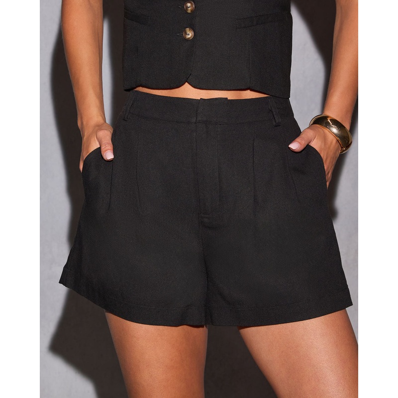 Ansela Pleated Trouser Shorts Black S