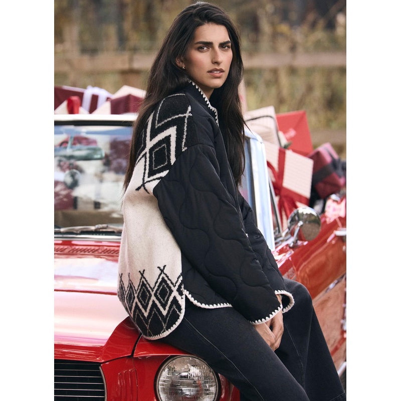 Black Contrast Back Quilted Jacket XS