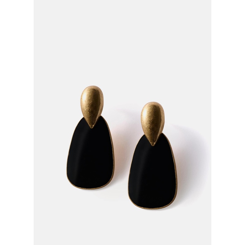 Gold Tone Black Resin Drop Earrings ONE SIZE