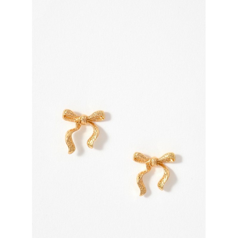 Gold Tone Textured Bow Stud Earrings ONE SIZE