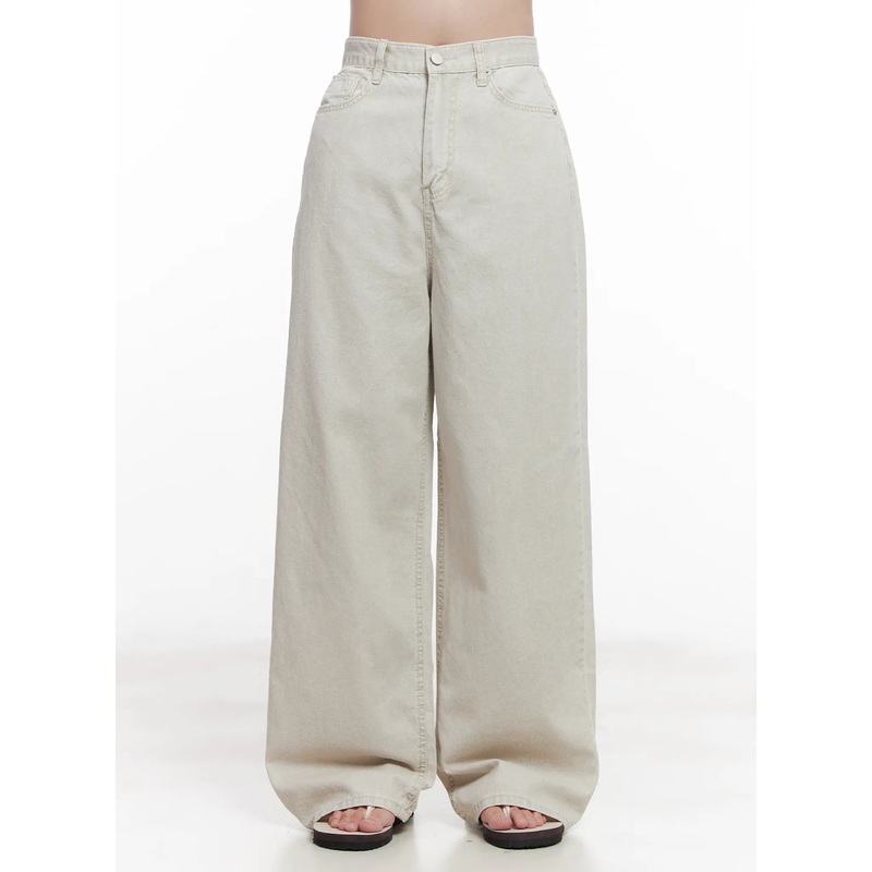 High-Waist Wide-Leg Pants CU523 Beige S