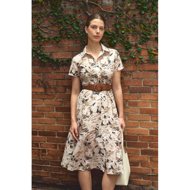 All Over Print Shirt Dress Cream Extra Small