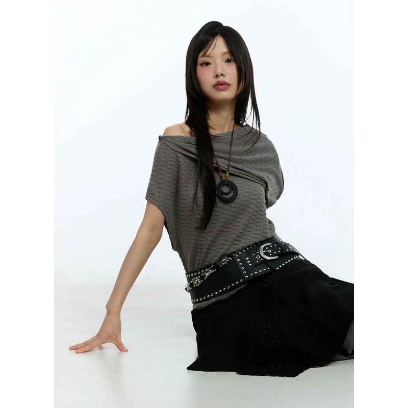 Asymmetric One-Shoulder Loose-Fit Top IU525 Dark gray S/M