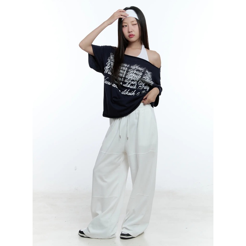 Baggy Wide-Leg Sweatpants CU526 White M/L
