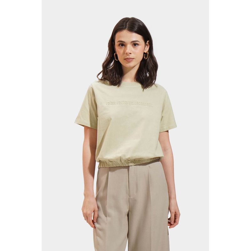 Embossed Graphic Tee Sage Green Extra Small