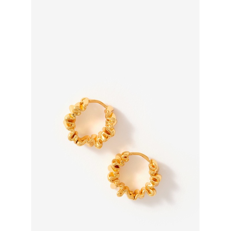 Gold Plated Ridge Hoop Earrings ONE SIZE