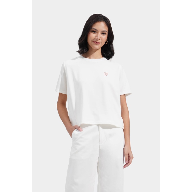 Happy Heart Embroidered Waffle Tee Off White Extra Small