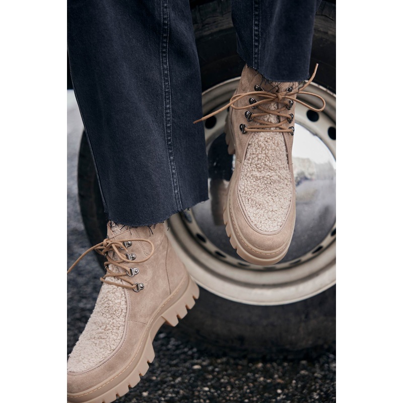 Neutral Borg Suede Hiking Boots 3 UK 36 EU